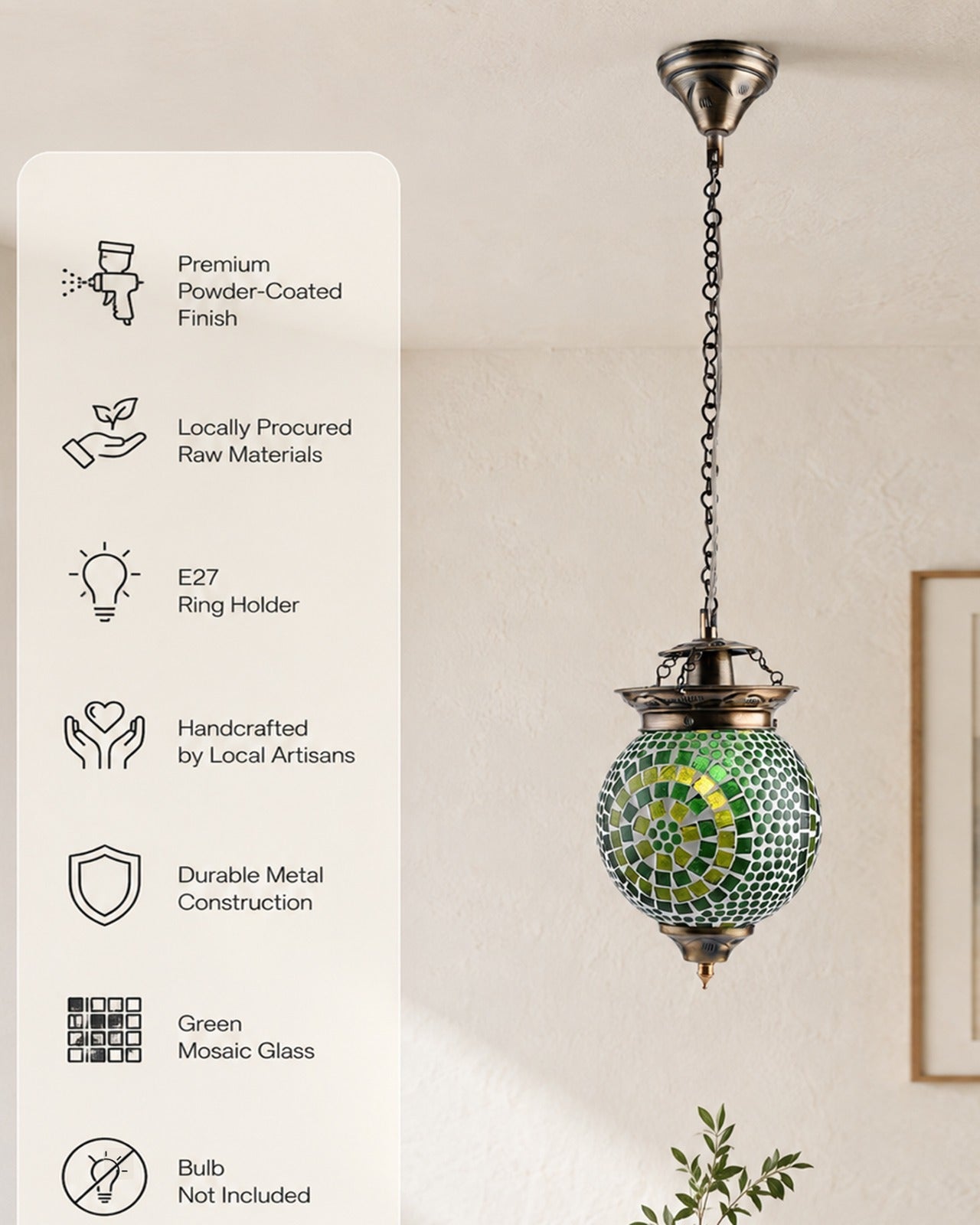 Antique Turkish Moroccan Mosaic Pendant with Metal Ceiling Hanging Light