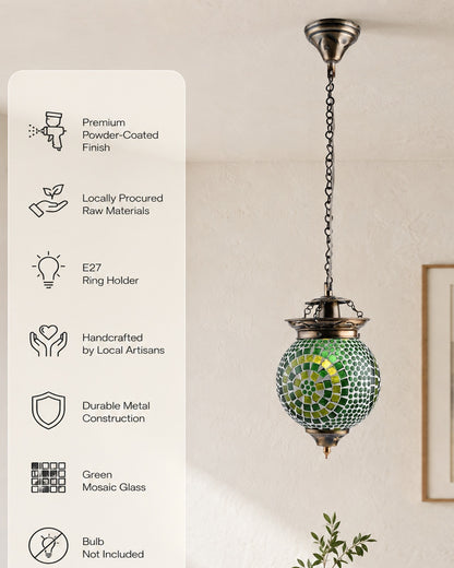 Antique Turkish Moroccan Mosaic Pendant with Metal Ceiling Hanging Light