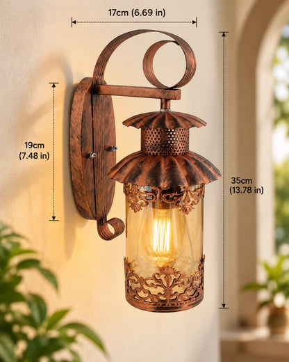 Rustic Wall Light Fixtures, Oil Rubbed Rust Finish Indoor Vintage Wall Sconce Industrial Lamp Fixture Glass Shade Farmhouse Metal Sconces for Bedroom Living Room Cafe, Wall Filgree Cylinder