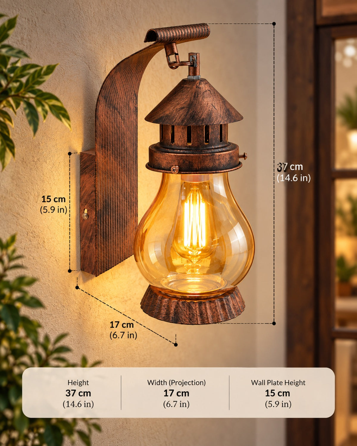 Rustic Wall Light Fixtures, Oil Rubbed Rust Finish Indoor Vintage Wall Sconce Industrial Lamp Fixture Glass Shade Farmhouse Metal Sconces for Bedroom Living Room Cafe