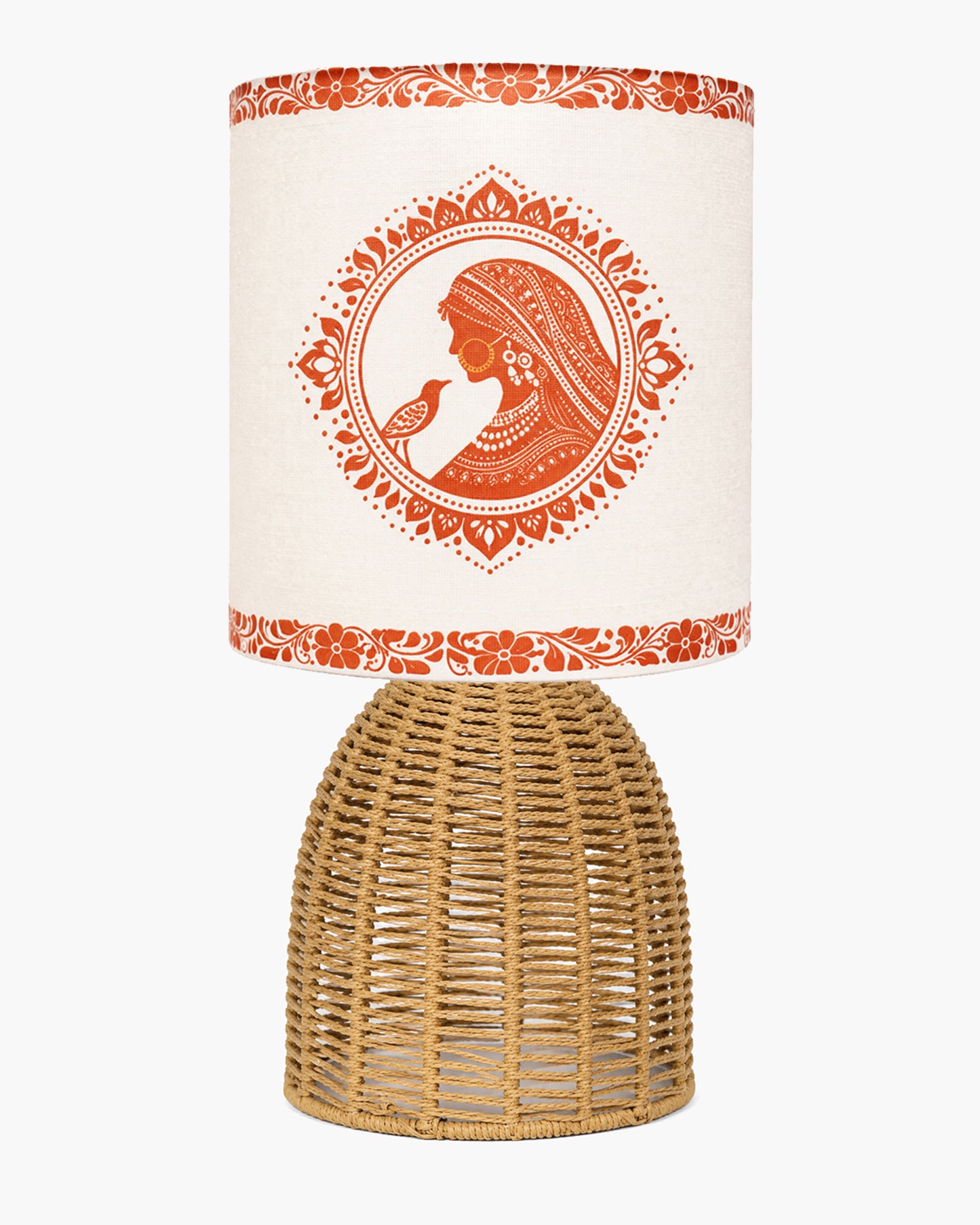 Homesake® Raffia Rattan Table Lamp with Fabric Shade, Small Nightstand Lamp, Natural Wicker Bedside Lamp for Bedroom, Living Room, Study & Home Décor, Livra Collection | E27 Holder