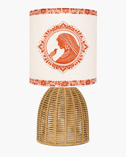 Homesake® Raffia Rattan Table Lamp with Fabric Shade, Small Nightstand Lamp, Natural Wicker Bedside Lamp for Bedroom, Living Room, Study & Home Décor, Livra Collection | E27 Holder