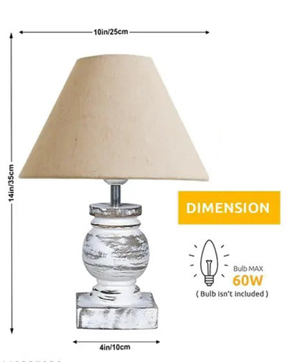 Small Table Lamp for Bedroom Whitewash Distress Living Room Simple Retro Wood Grain Farmhouse Bedside Lamps Suitable for Nightstand, Gift, Trophy, Jute Shade