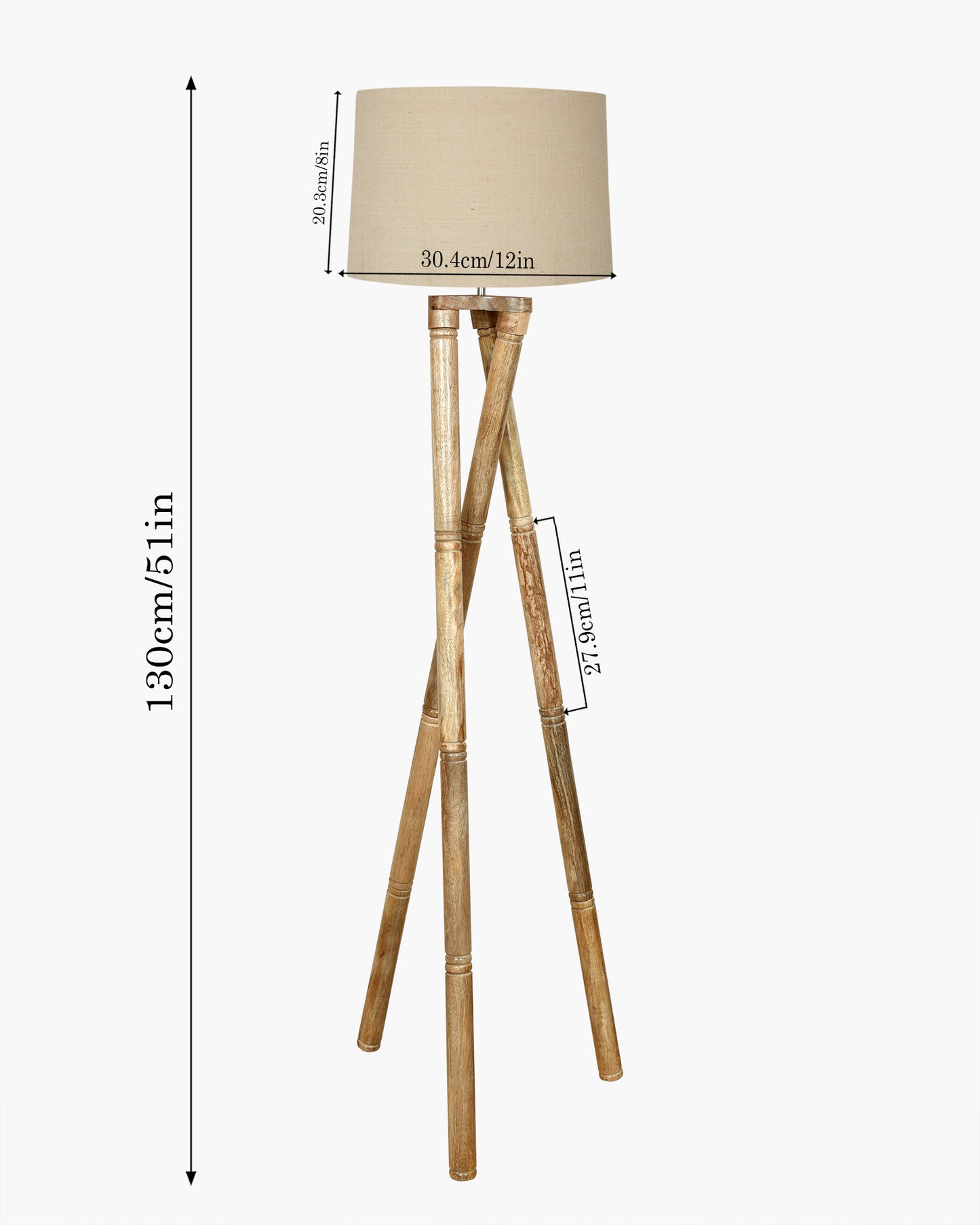 Cross-leg Wood Tripod Floor Lamp, Mid Century Standing Lamp, E27 Lamp Base, With Shade Modern Design Floor Reading Lamp for Living Room Bedroom, Study Room and Office