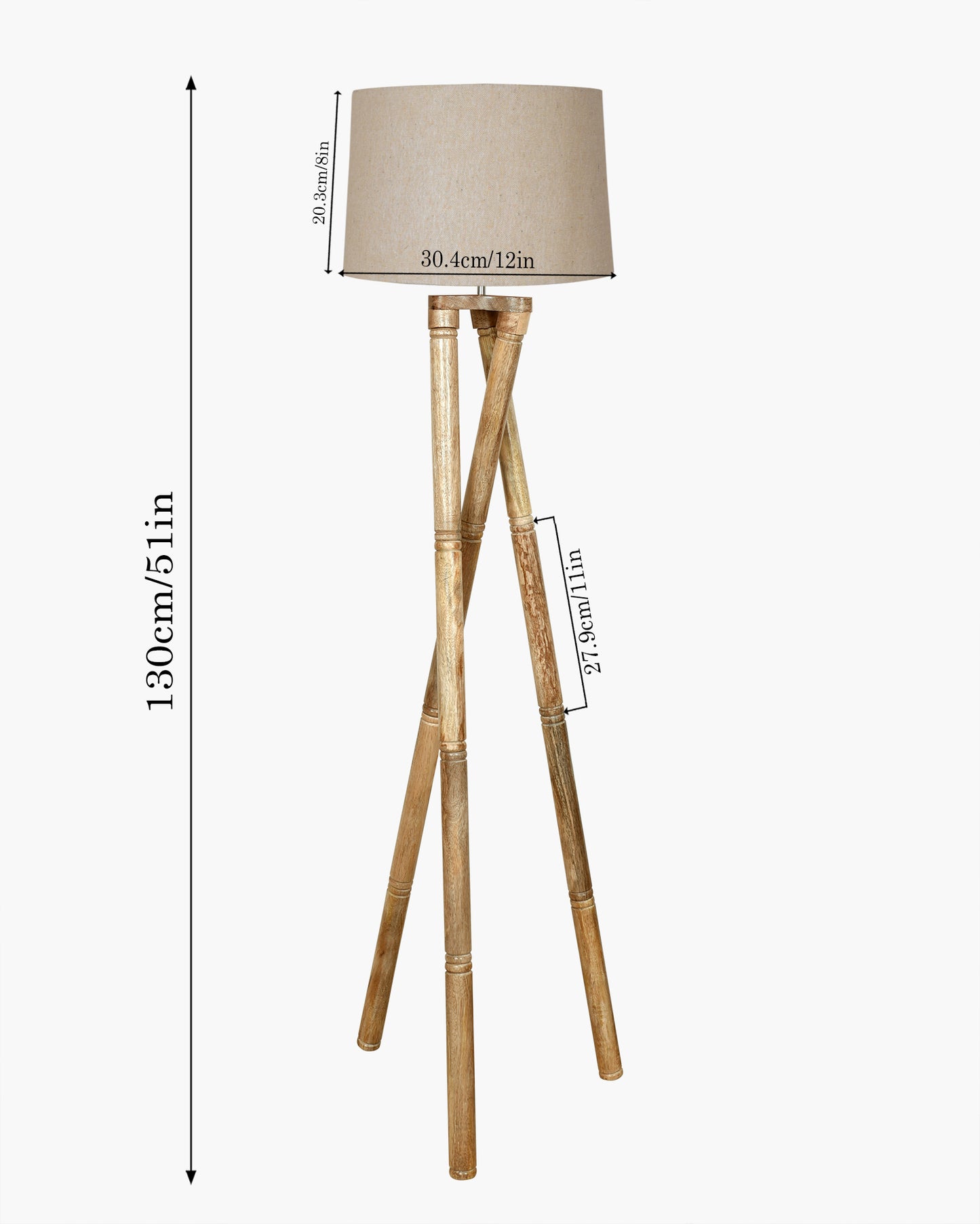 Cross-leg Wood Tripod Floor Lamp, Mid Century Standing Lamp, E27 Lamp Base, With Shade Modern Design Floor Reading Lamp for Living Room Bedroom, Study Room and Office