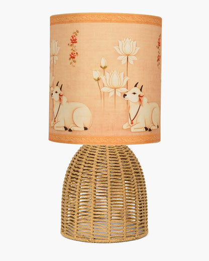 Homesake® Raffia Rattan Table Lamp with Fabric Shade, Small Nightstand Lamp, Natural Wicker Bedside Lamp for Bedroom, Living Room, Study & Home Décor, Livra Collection | E27 Holder