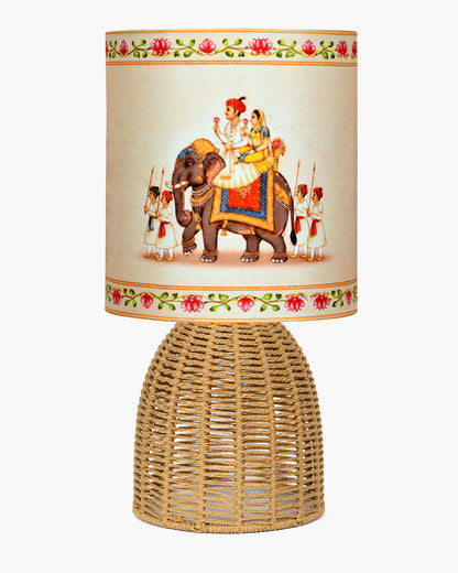 Homesake® Raffia Rattan Table Lamp with Fabric Shade, Small Nightstand Lamp, Natural Wicker Bedside Lamp for Bedroom, Living Room, Study & Home Décor, Livra Collection | E27 Holder