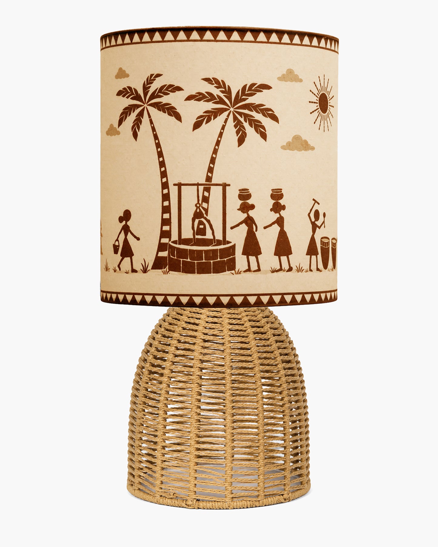 Homesake® Raffia Rattan Table Lamp with Fabric Shade, Small Nightstand Lamp, Natural Wicker Bedside Lamp for Bedroom, Living Room, Study & Home Décor, Livra Collection | E27 Holder
