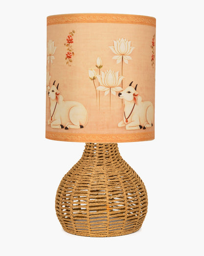Homesake® Raffia Rattan Table Lamp, Small Nightstand Lamp with Linen Fabric Lampshade, Bedside Lamp for Bedroom, Living Room, Study & Livra Home Décor | Warm Ambient Lighting (Spinning, Jute)
