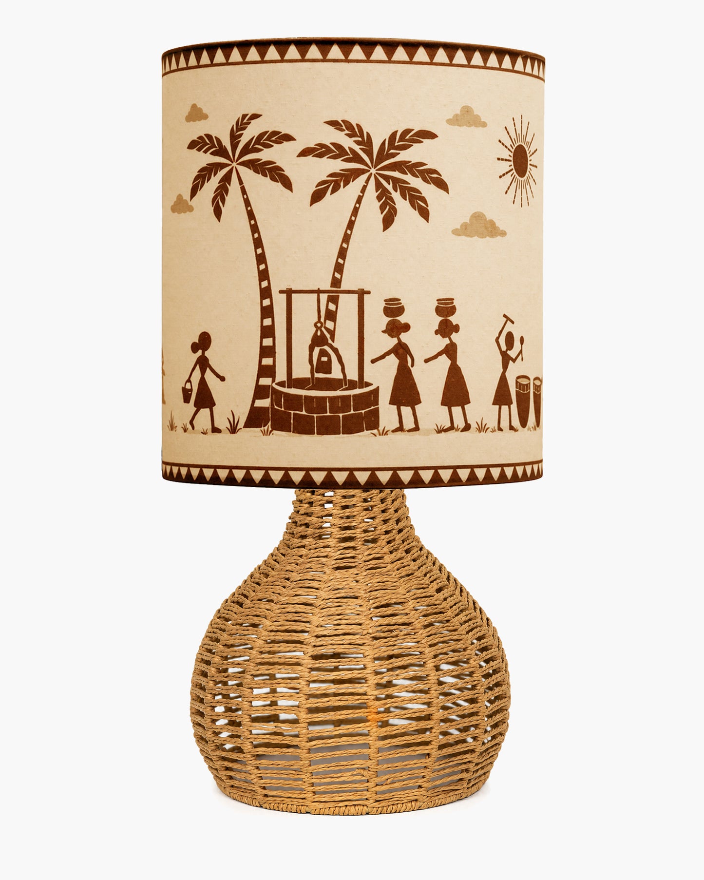 Homesake® Raffia Rattan Table Lamp, Small Nightstand Lamp with Linen Fabric Lampshade, Bedside Lamp for Bedroom, Living Room, Study & Livra Home Décor | Warm Ambient Lighting (Spinning, Jute)