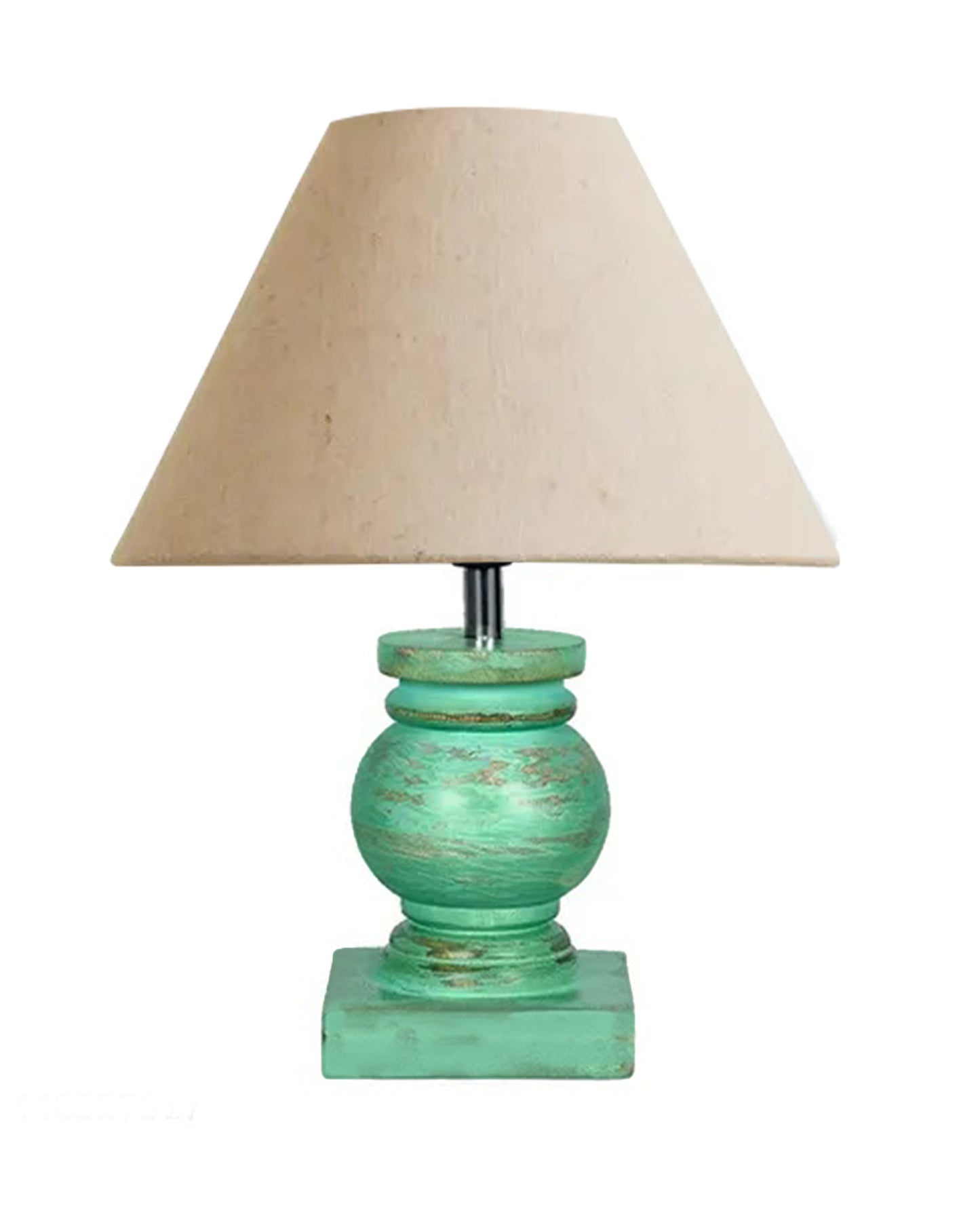 Small Table Lamp for Bedroom Green Distress Living Room Simple Retro Wood Grain Farmhouse Bedside Lamps Suitable for Nightstand, Gift, Trophy, Jute Shade