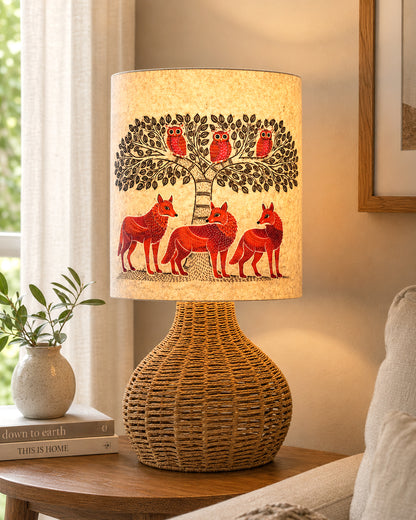 Homesake® Raffia Rattan Table Lamp, Small Nightstand Lamp with Linen Fabric Lampshade, Bedside Lamp for Bedroom, Living Room, Study & Livra Home Décor | Warm Ambient Lighting (Spinning, Jute)