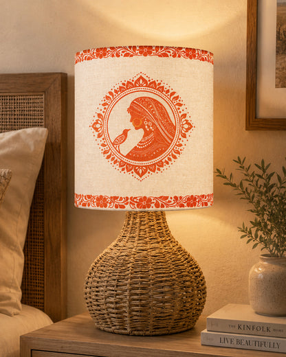 Homesake® Raffia Rattan Table Lamp, Small Nightstand Lamp with Linen Fabric Lampshade, Bedside Lamp for Bedroom, Living Room, Study & Livra Home Décor | Warm Ambient Lighting (Spinning, Jute)
