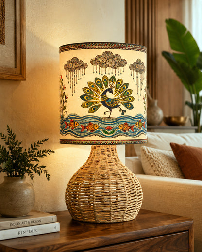 Homesake® Raffia Rattan Table Lamp, Small Nightstand Lamp with Linen Fabric Lampshade, Bedside Lamp for Bedroom, Living Room, Study & Livra Home Décor | Warm Ambient Lighting (Spinning, Jute)