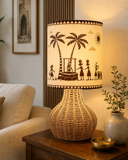 Homesake® Raffia Rattan Table Lamp, Small Nightstand Lamp with Linen Fabric Lampshade, Bedside Lamp for Bedroom, Living Room, Study & Livra Home Décor | Warm Ambient Lighting (Spinning, Jute)