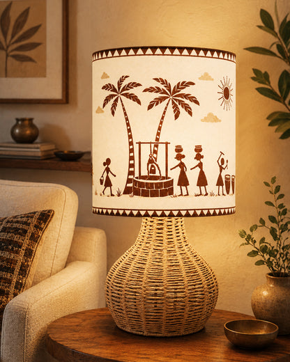 Homesake® Raffia Rattan Table Lamp, Small Nightstand Lamp with Linen Fabric Lampshade, Bedside Lamp for Bedroom, Living Room, Study & Livra Home Décor | Warm Ambient Lighting (Spinning, Jute)