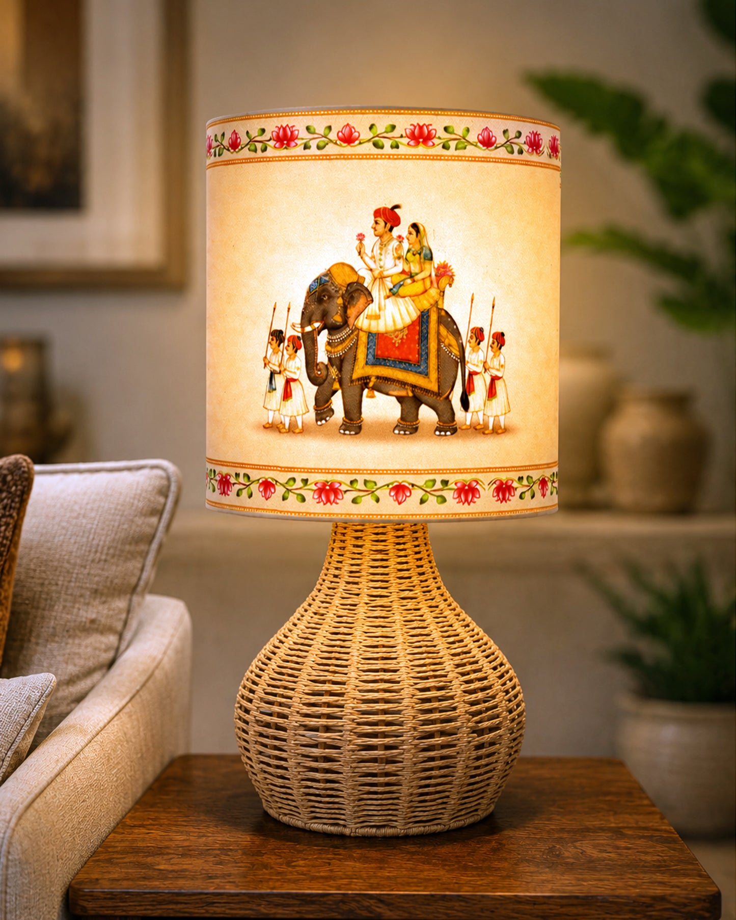 Homesake® Raffia Rattan Table Lamp, Small Nightstand Lamp with Linen Fabric Lampshade, Bedside Lamp for Bedroom, Living Room, Study & Livra Home Décor | Warm Ambient Lighting (Spinning, Jute)