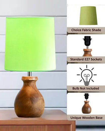 Mini Farmhouse Wooden Dowel Pot Table Lamp Dome Vintage Small Lamps Decorative for Small Spaces Bedside Lamps Suitable for Nightstand Children's Room or University Dormitory, Green