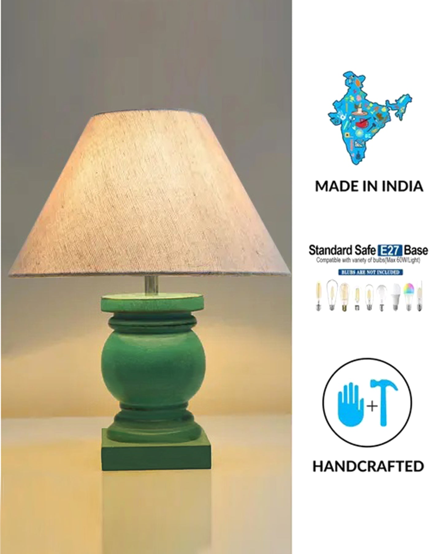 Small Table Lamp for Bedroom Green Distress Living Room Simple Retro Wood Grain Farmhouse Bedside Lamps Suitable for Nightstand, Gift, Trophy, Jute Shade