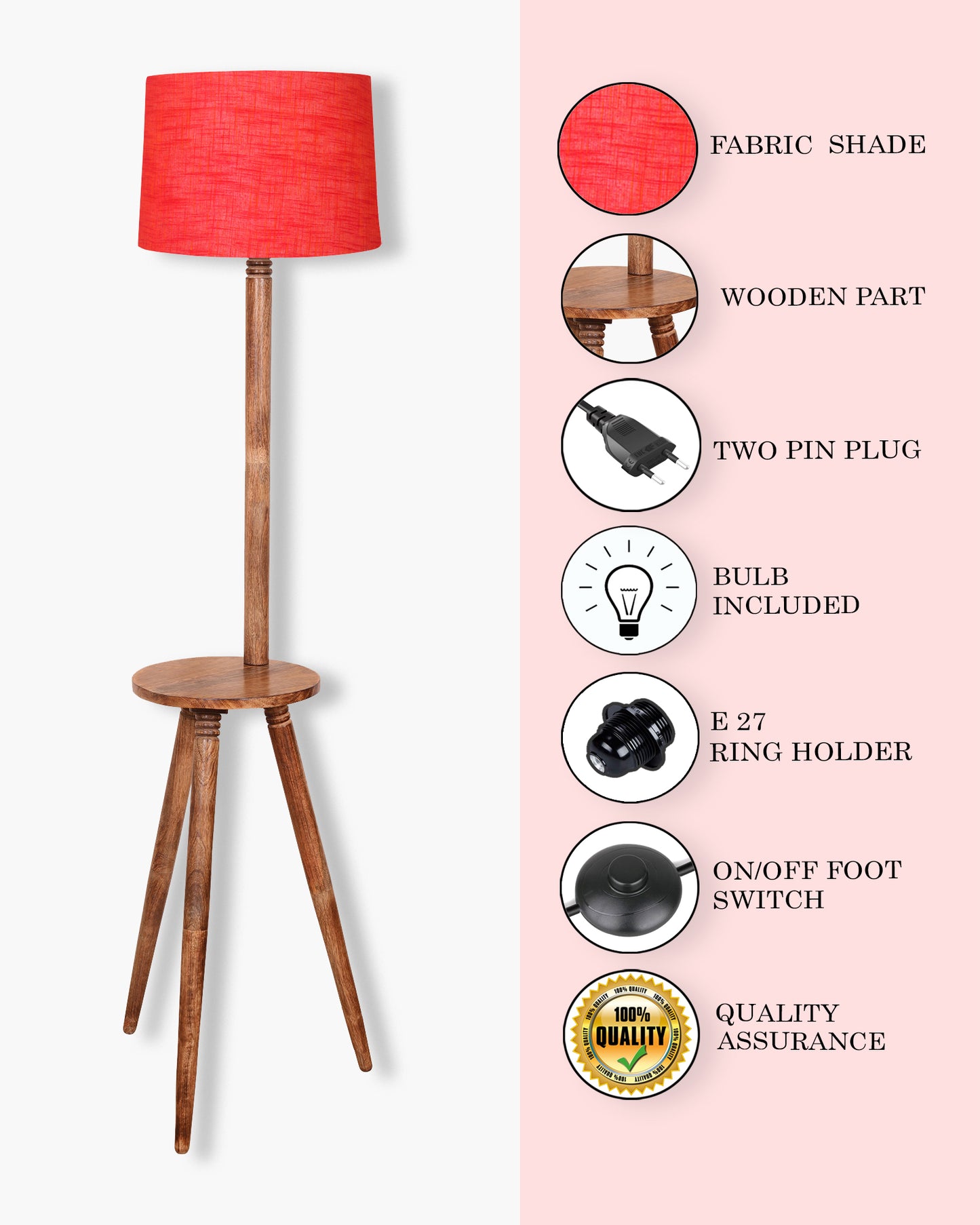 Table,Tripod Wooden Floor Lamp, Mid Century Standing Lamp, E27 Lamp Base, With Shade Modern Design Floor Reading Lamp for Living Room Bedroom, Study Room and Office
