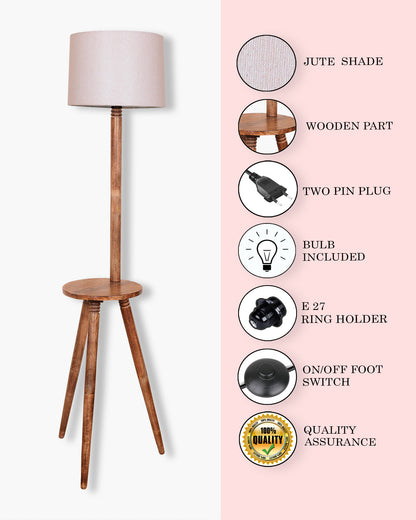 Table,Tripod Wooden Floor Lamp, Mid Century Standing Lamp, E27 Lamp Base, With Shade Modern Design Floor Reading Lamp for Living Room Bedroom, Study Room and Office