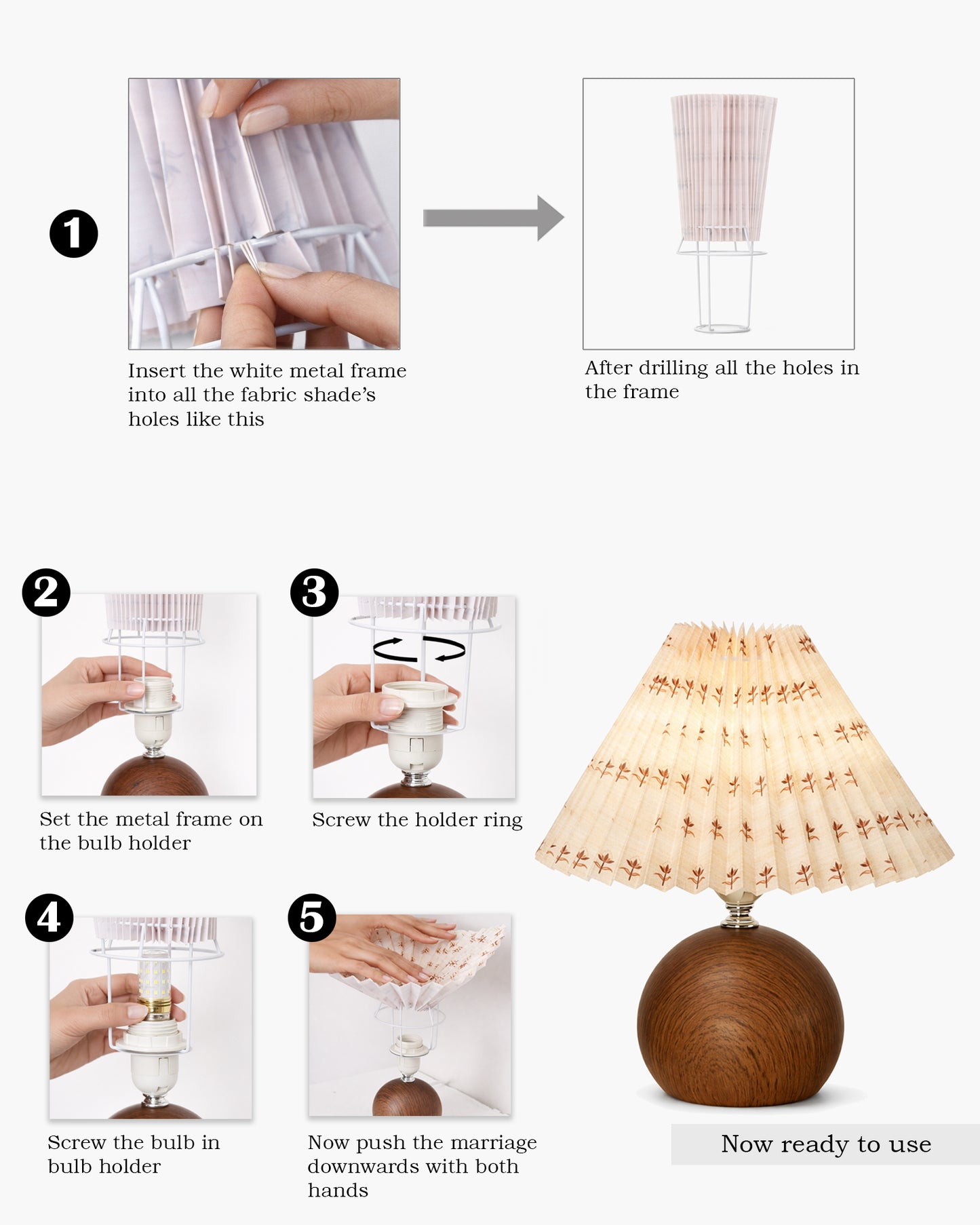 Homesake® Wood Grain Pattern Small Table Lamp,Desk Light, Table Lamp, Metal Bedroom Lamps for Nightstand, Small Scalloped Lamp Shade Table Lamps for Small Spaces for Bedroom,Living Room, Round