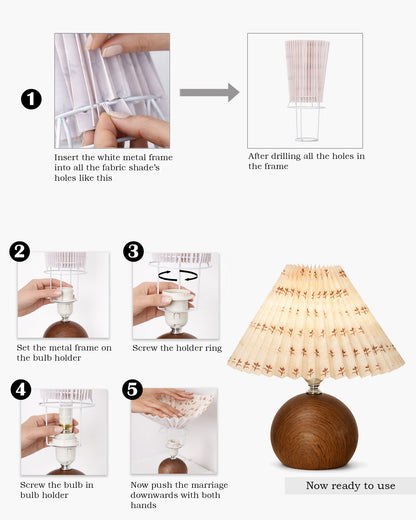 Homesake® Wood Grain Pattern Small Table Lamp,Desk Light, Table Lamp, Metal Bedroom Lamps for Nightstand, Small Scalloped Lamp Shade Table Lamps for Small Spaces for Bedroom,Living Room, Round