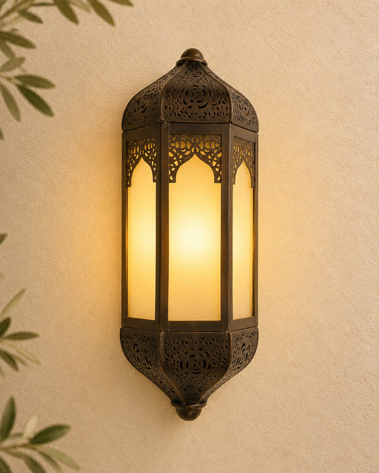 Vintage Moroccan Wall Sconce Lamp, Decorative Door Light, Antique Copper