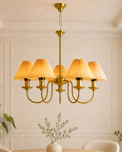 Homesake® 5-Light Brass Gold Chandelier with Fabric Shades, E27 Modern Hanging Ceiling Light for Living Room, Dining Room, Bedroom & Foyer