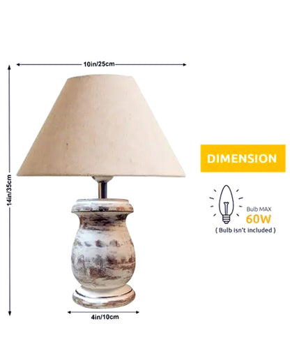 Rustic Wooden Coolie Pot Table Lamp Dome Vintage Small Lamps Whitewash Decorative for Small Spaces Bedside Lamps Suitable for Nightstand Children's Room or University Dormitory, Jute Shade